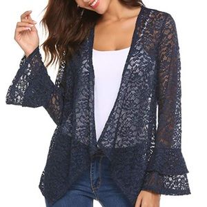 Women's Bell Sleeve Cardigan Lace Sheer Cover Up